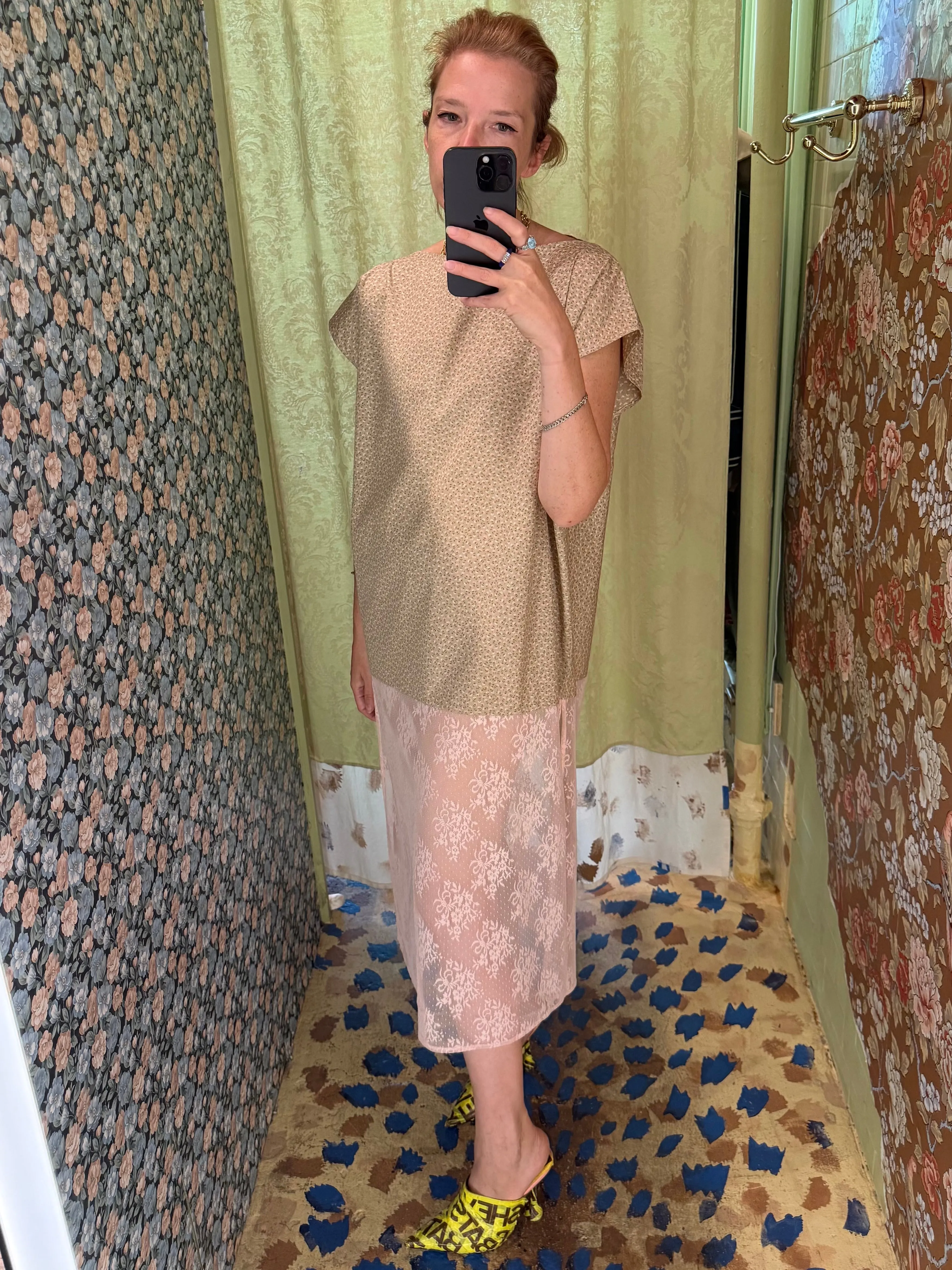 Caftan in Beige with Ditzy Floral and Pink Lace sold by Batsheva product image thumbnail 2