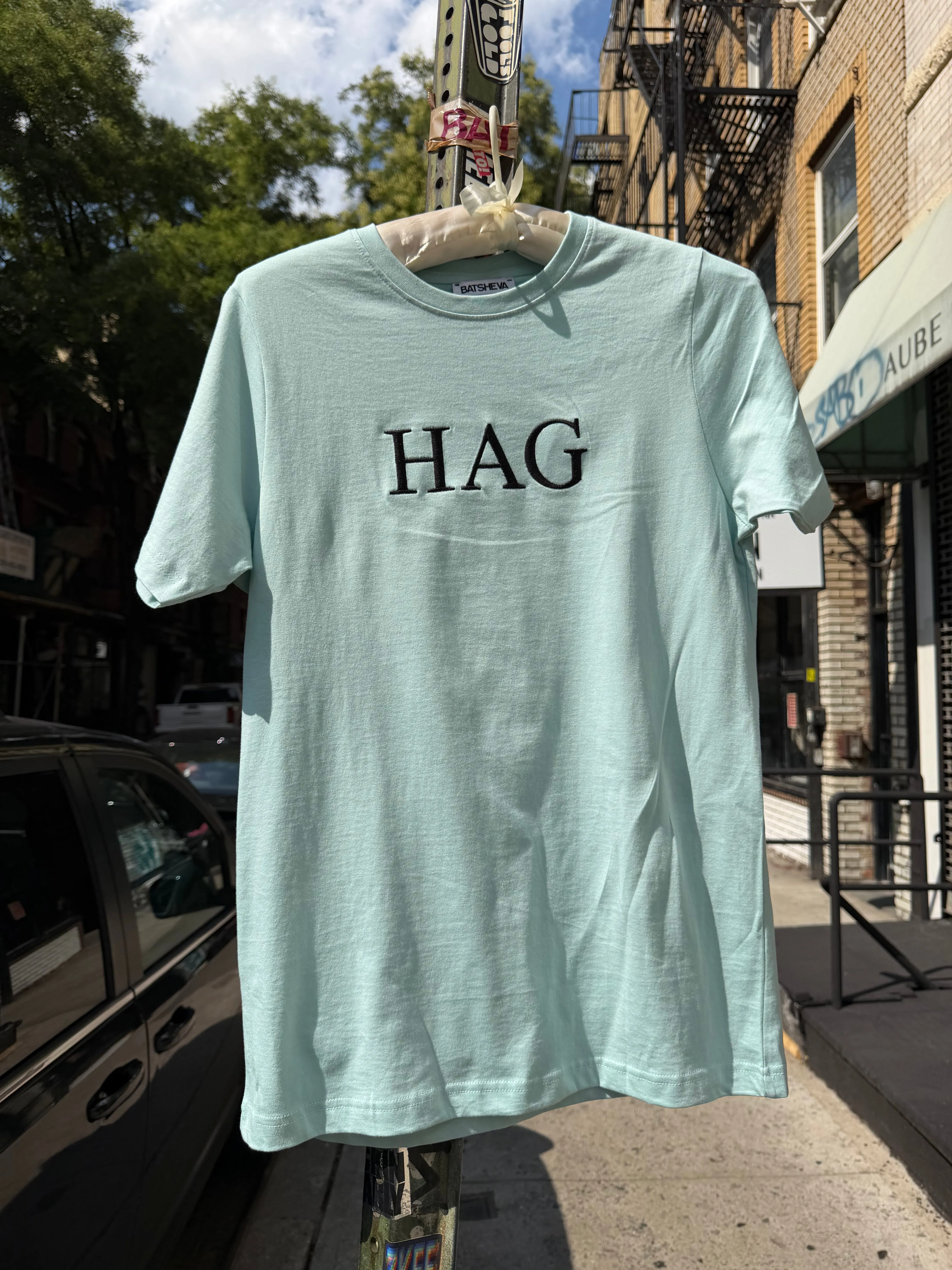 HAG Embroidered Sky Blue Tee Shirt sold by Batsheva
