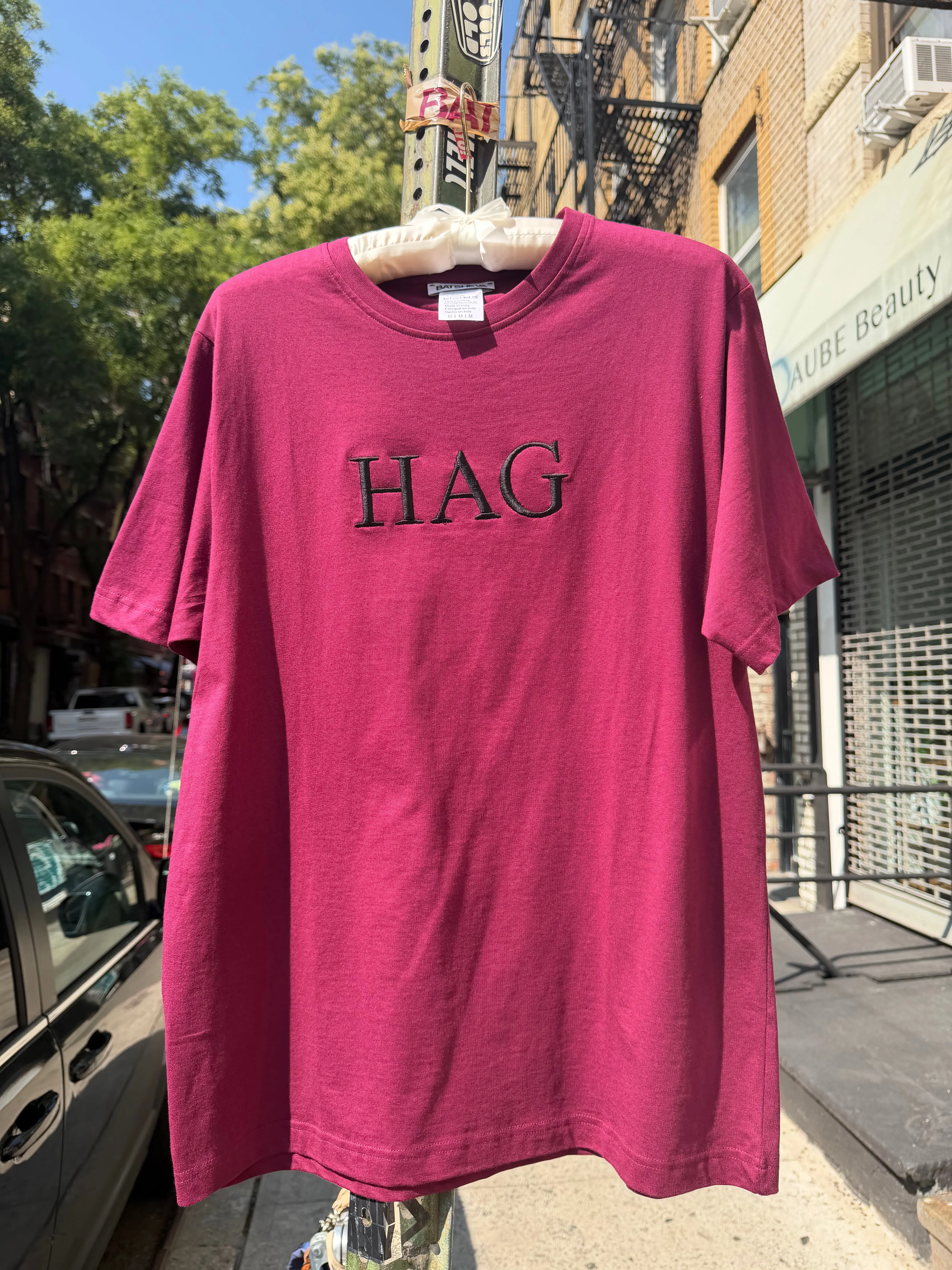 HAG Embroidered Wine Tee Shirt sold by Batsheva