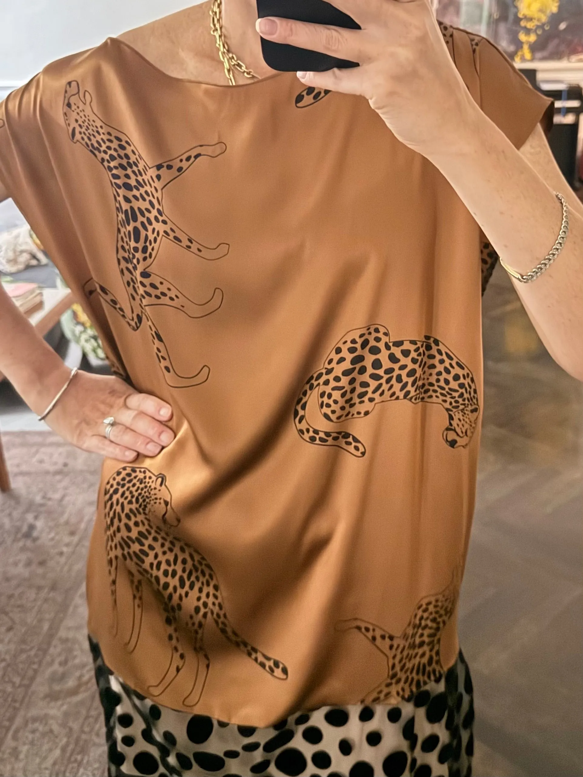 Caftan in Cheetah Silk Charmeuse and Flocked Dots sold by Batsheva product image thumbnail 4