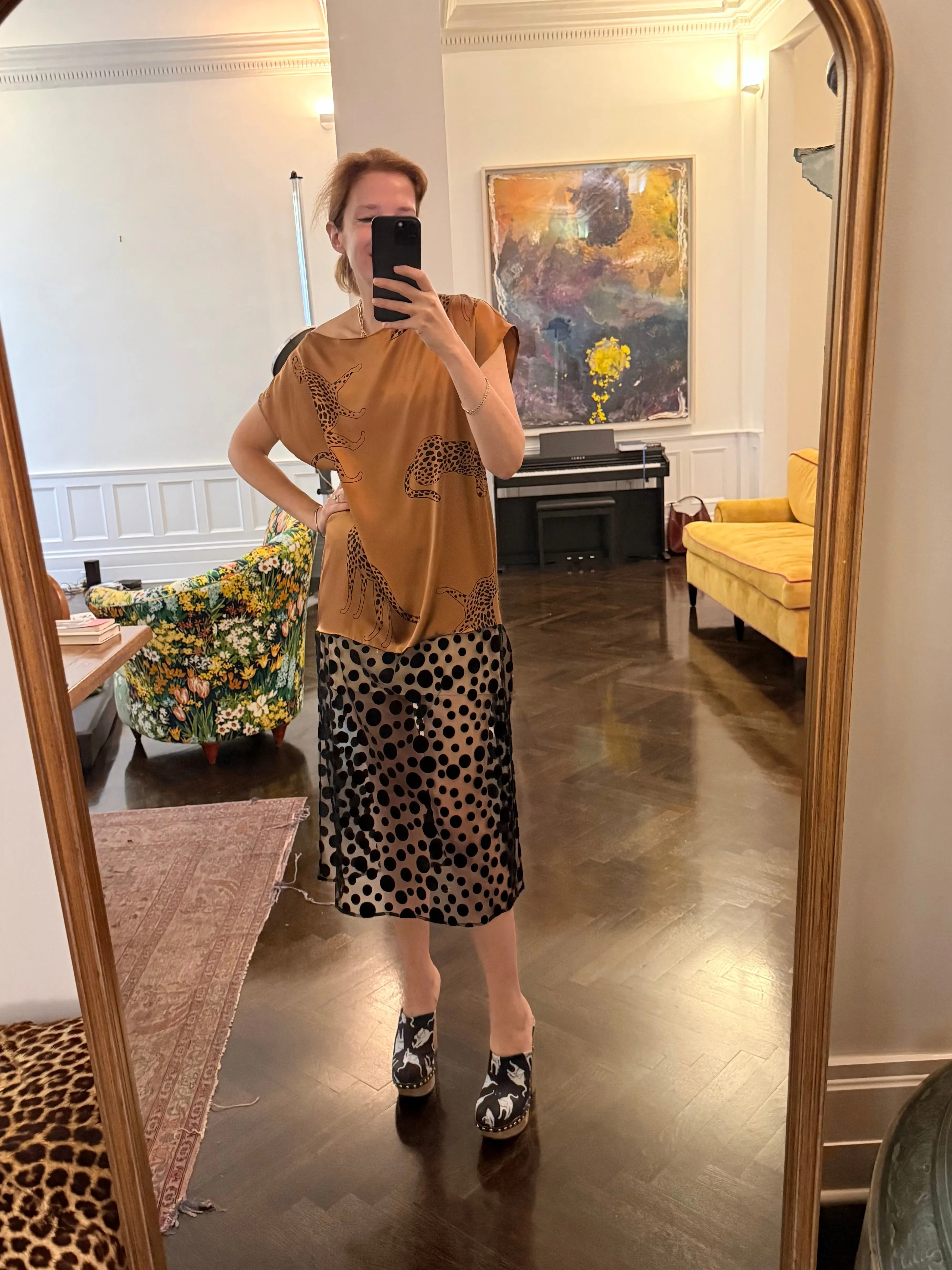 Caftan in Cheetah Silk Charmeuse and Flocked Dots sold by Batsheva product image thumbnail 3