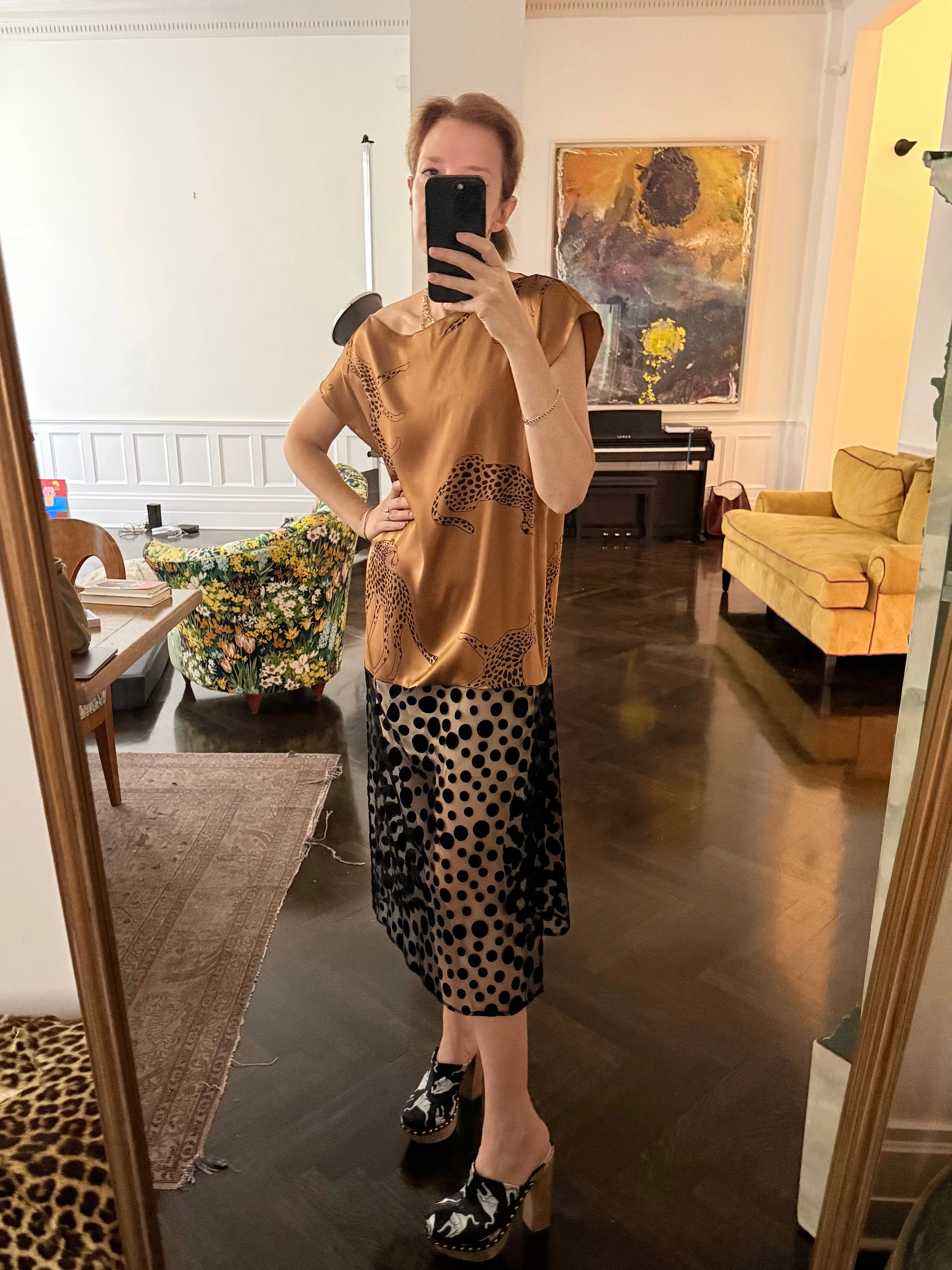 Caftan in Cheetah Silk Charmeuse and Flocked Dots sold by Batsheva product image thumbnail 2