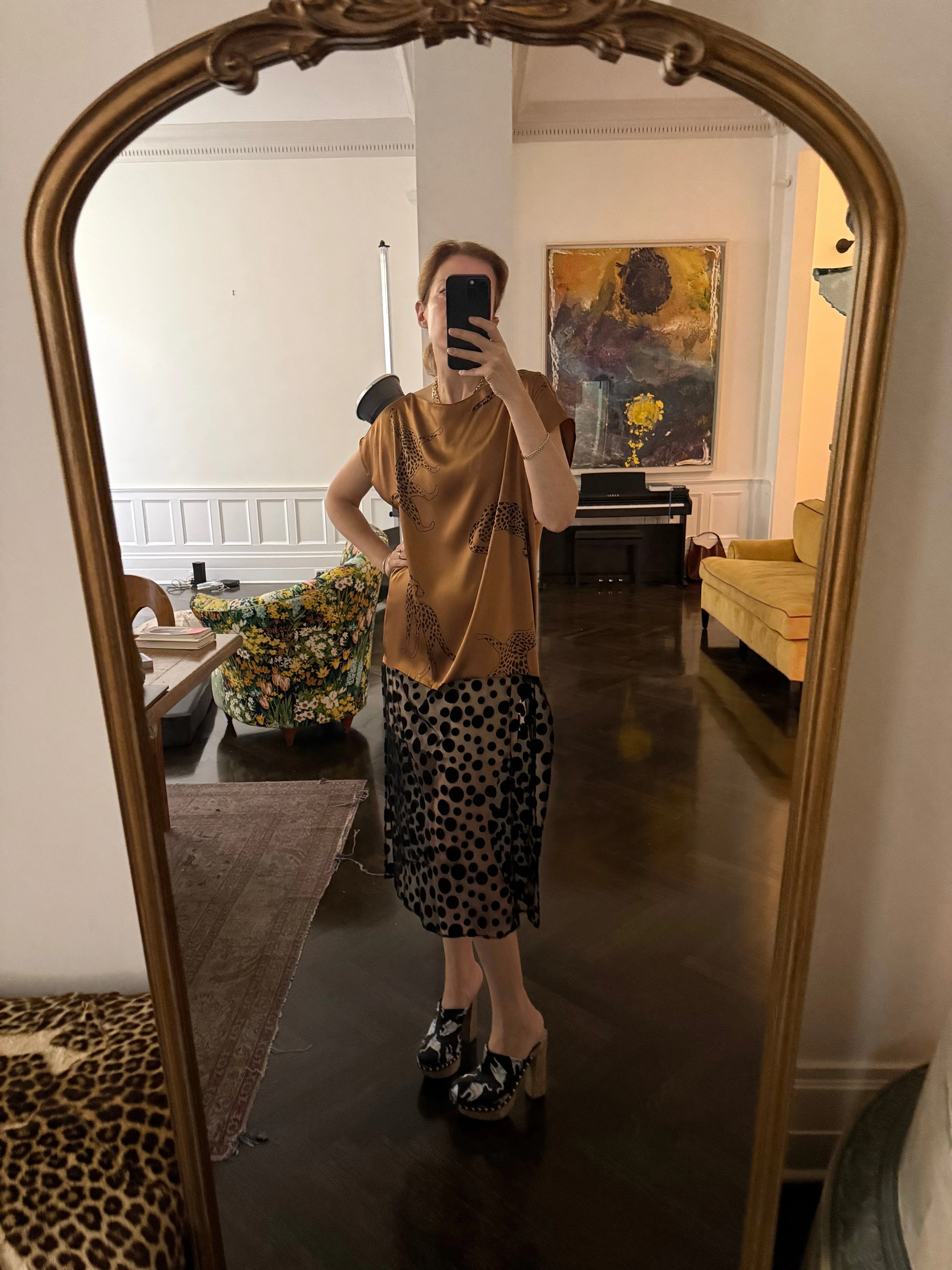 Caftan in Cheetah Silk Charmeuse and Flocked Dots sold by Batsheva product image thumbnail 5