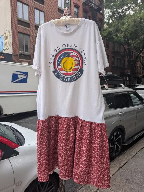 US Open White T-Shirt Dress in Red Floral made by Batsheva