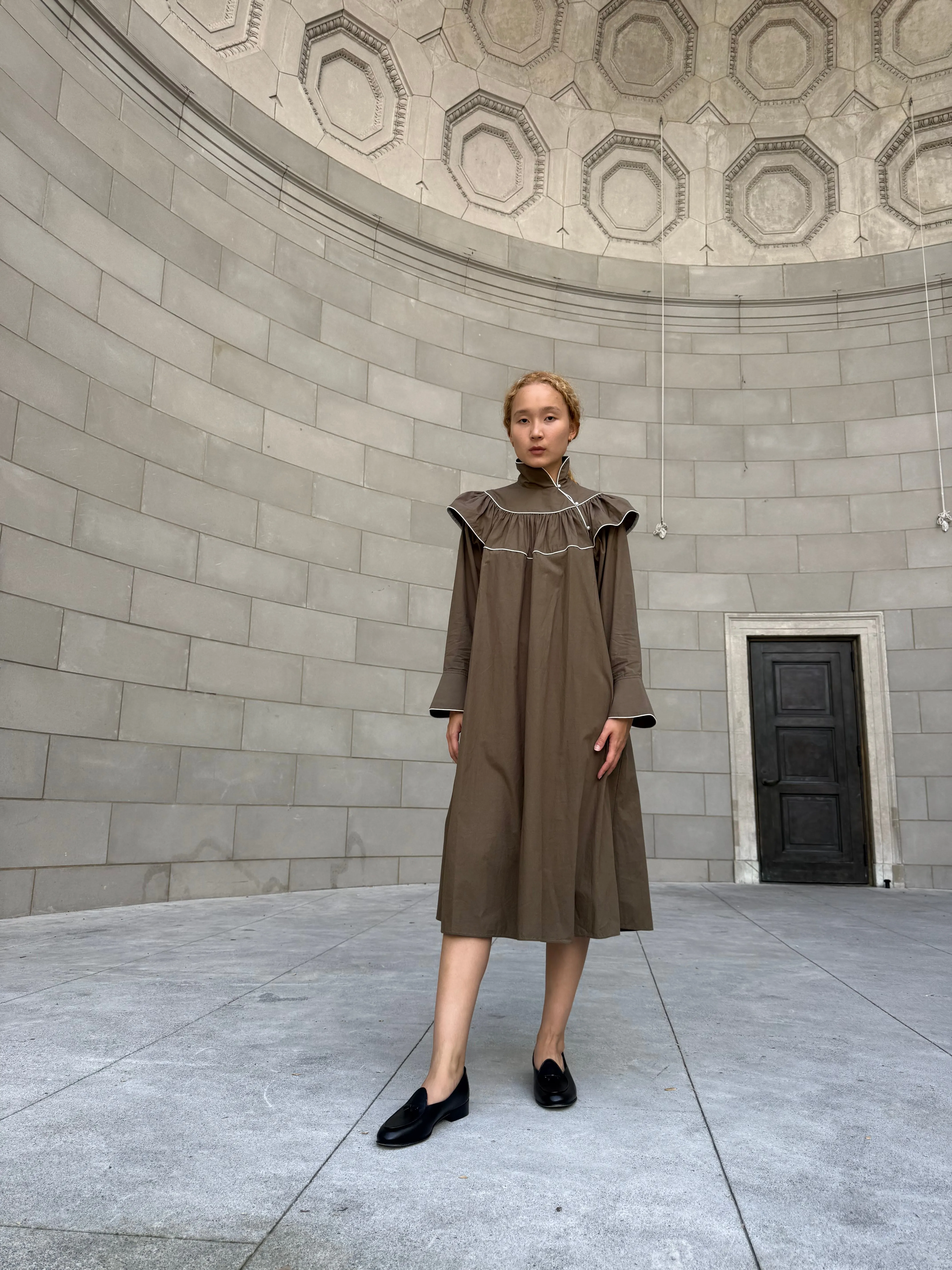 Racquel Dress in Olive Poplin sold by Batsheva