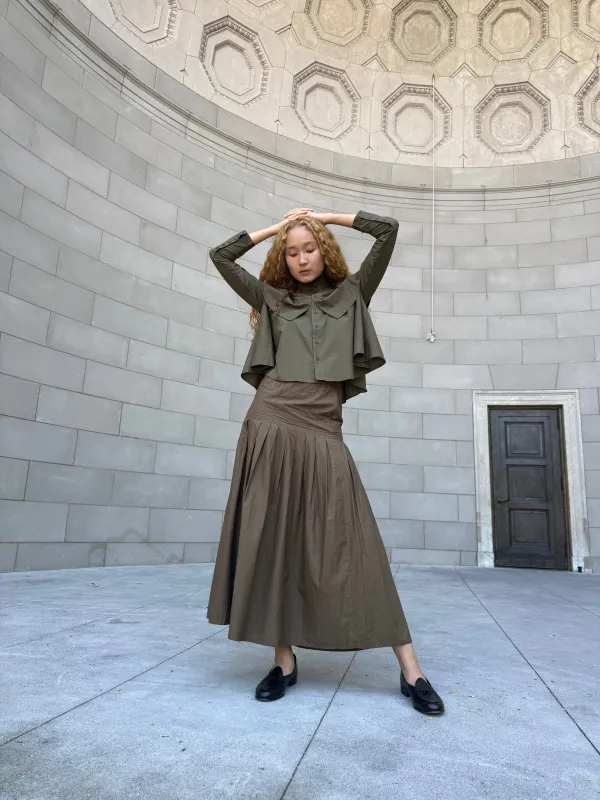 Cyn Skirt in Olive Poplin made by Batsheva