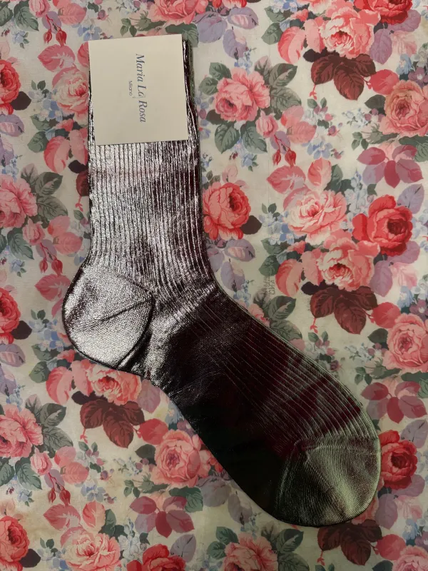 Maria La Rosa Ribbed Laminated Socks in Grey made by Batsheva