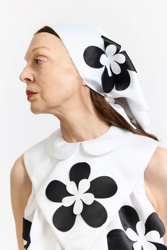 Flower Scarf in White Satin made by Batsheva