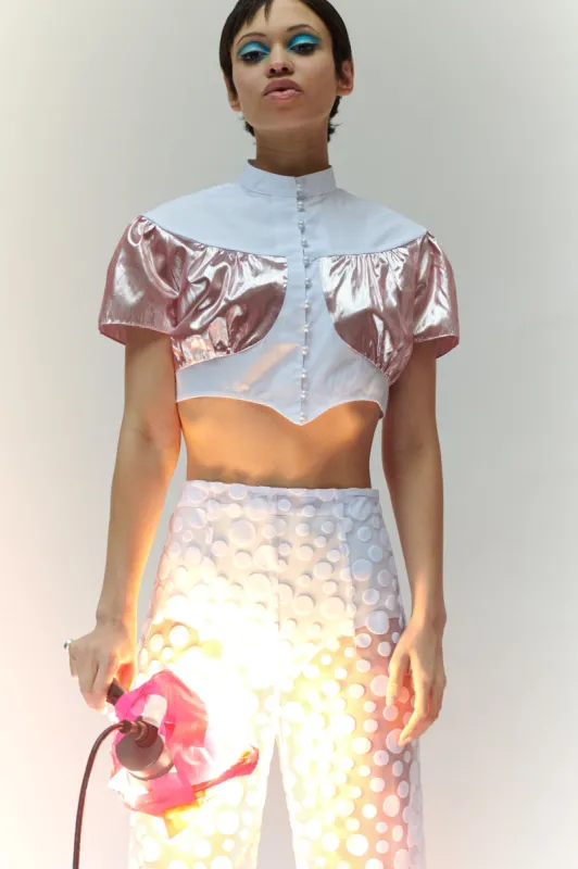 Ashlyn Blouse in Pink Lamé sold by Batsheva