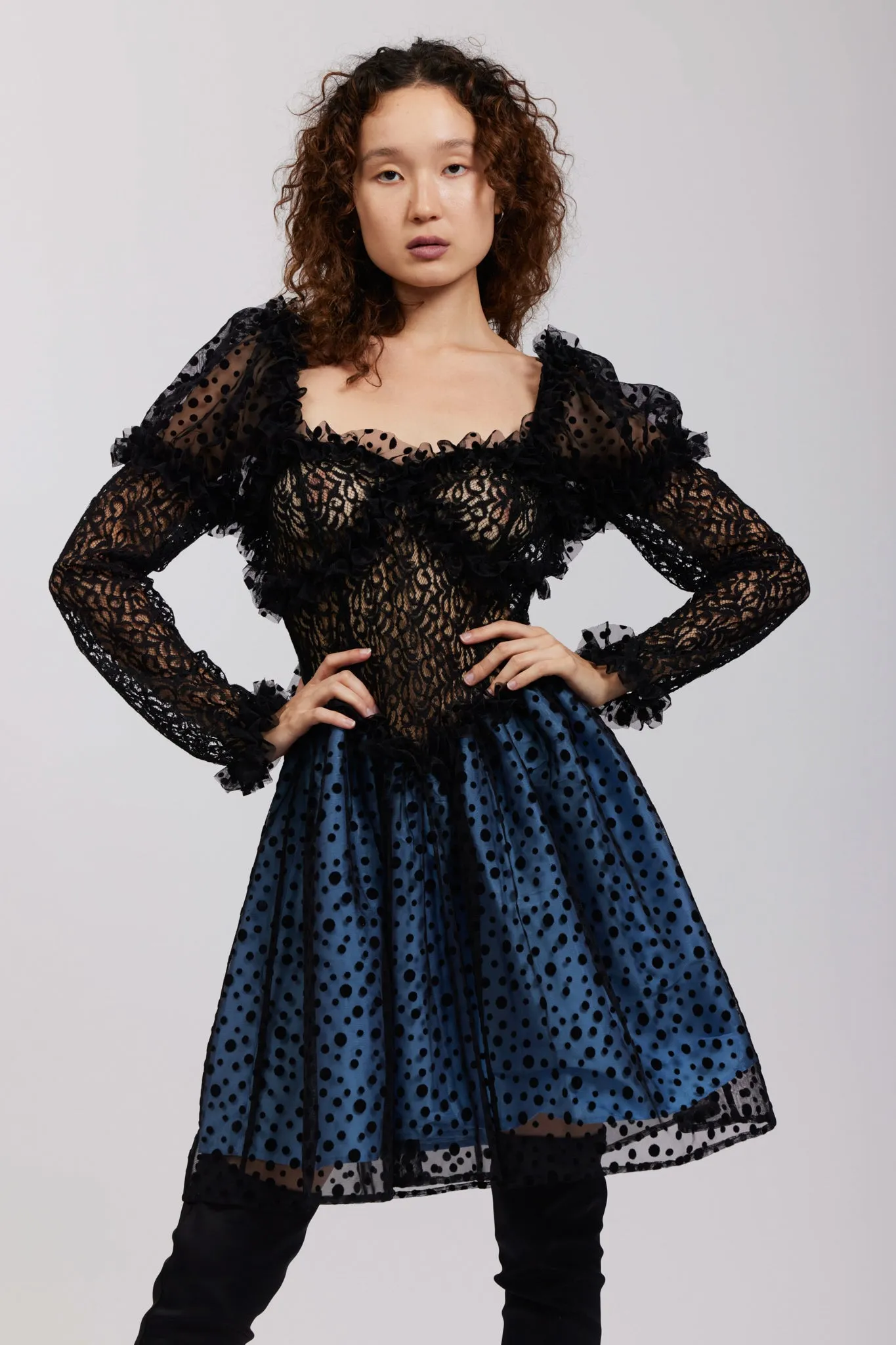 Sabrina Dress in Black Lace and Blue Taffeta sold by Batsheva product image thumbnail 5