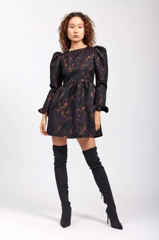 Square Neck Mini Prairie Dress in Enchantress Jacquard sold by Batsheva