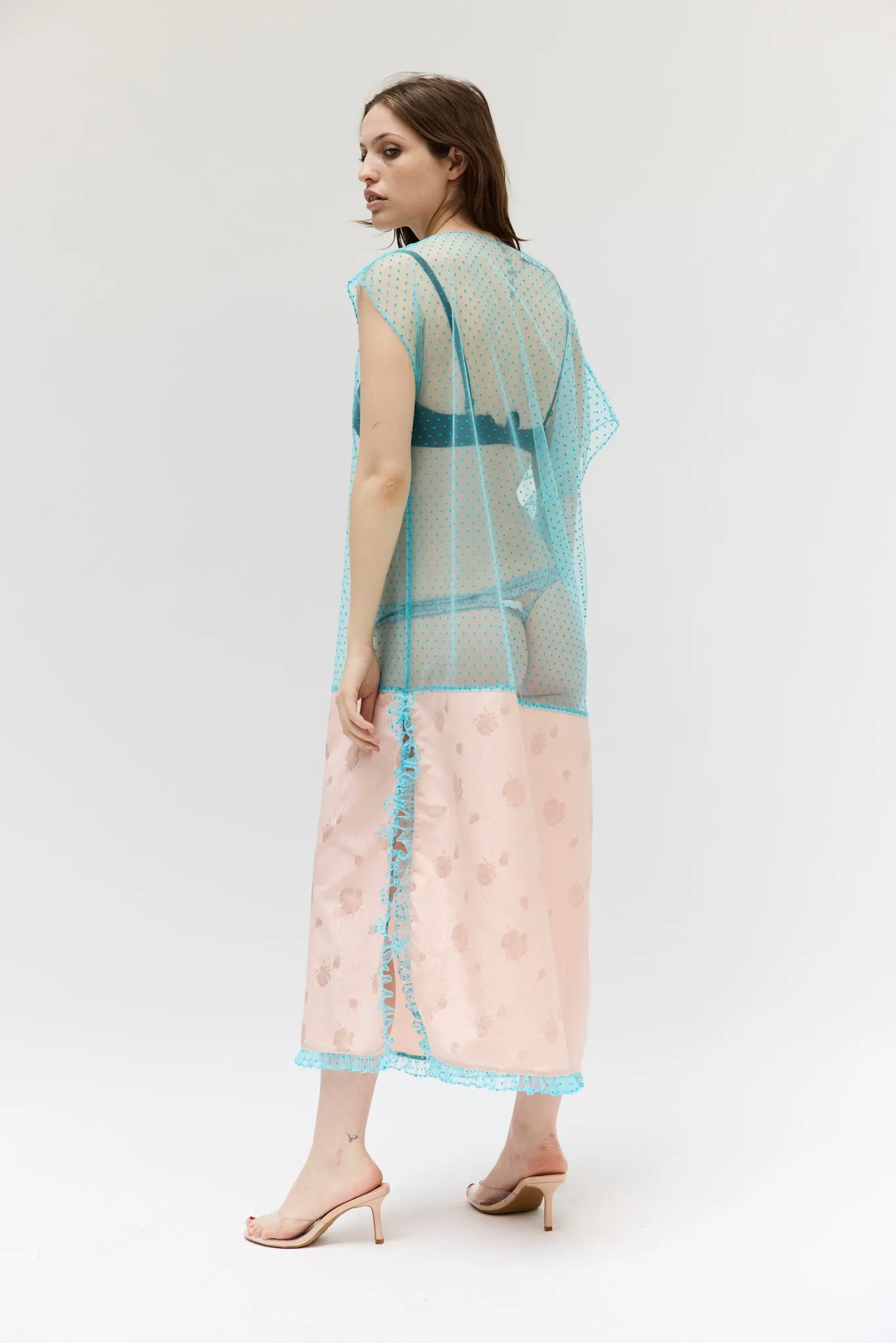 Caftan in Blue Flocked Dot Tulle sold by Batsheva product image thumbnail 3
