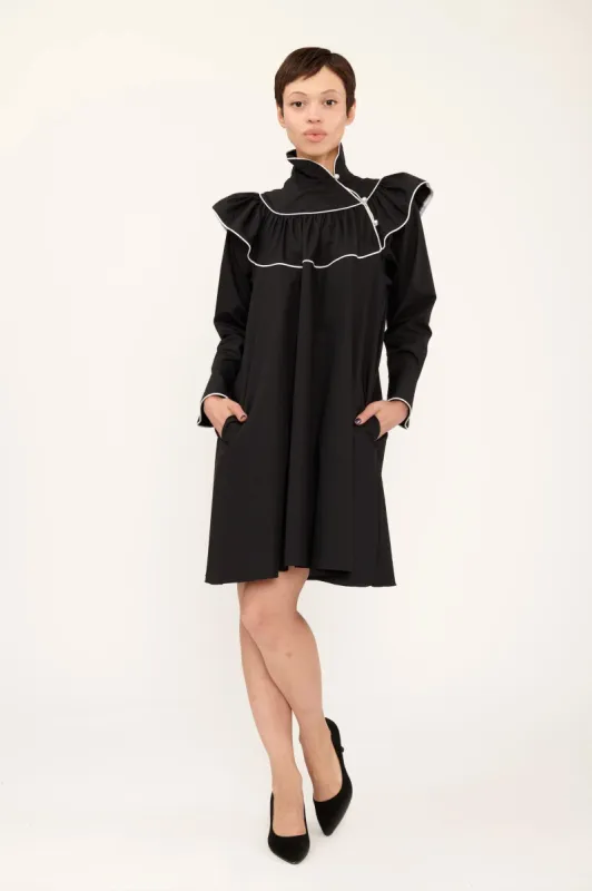 Racquel Dress in Black Cotton Poplin made by Batsheva