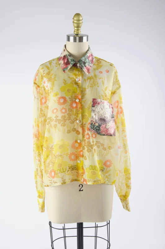 Button Up Shirt in Vintage Sheer Yellow Floral made by Batsheva