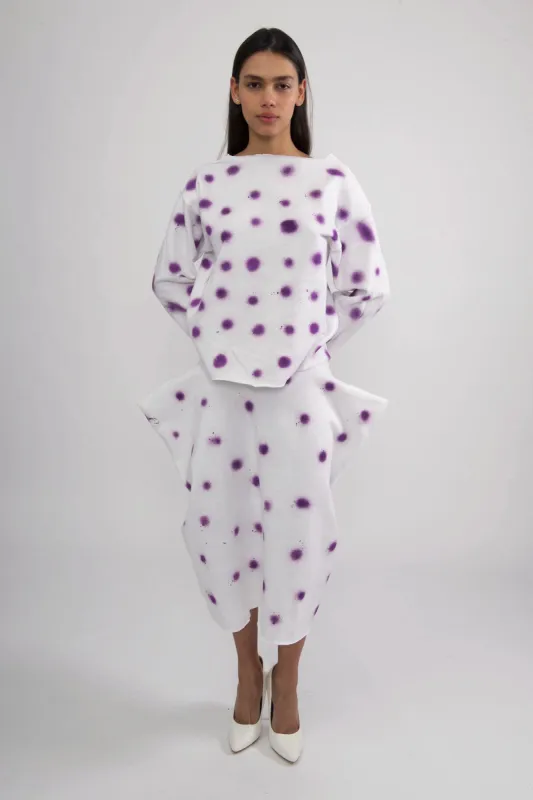 White Dress with Purple Polka Dots made by Batsheva