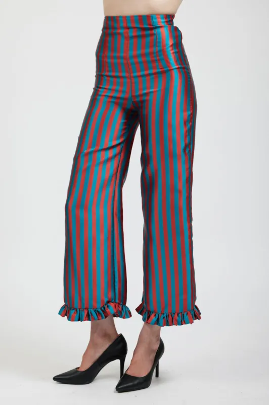 Ruffle Pant in Teal/Rust Stripe made by Batsheva