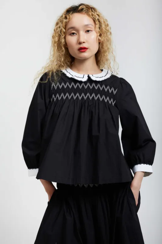 Smocked Blouse in Black made by Batsheva