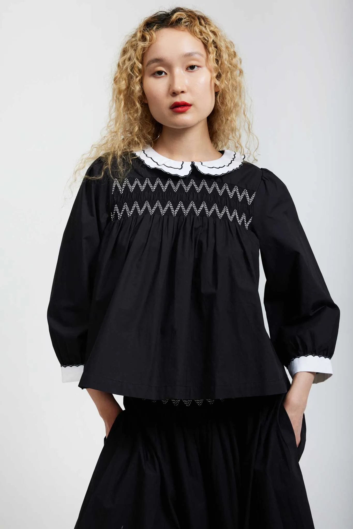 Smocked Blouse in Black sold by Batsheva