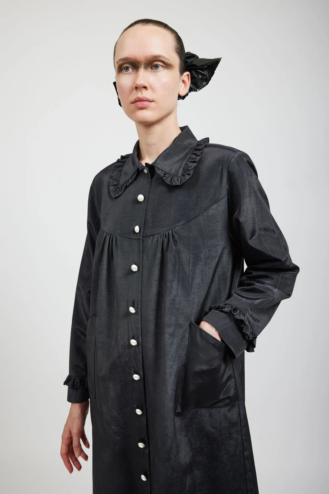 Ruffle Coat in Black Moiré sold by Batsheva product image thumbnail 4