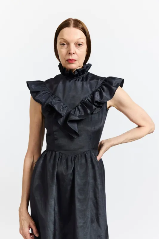 Caroline Dress in Black Moire made by Batsheva