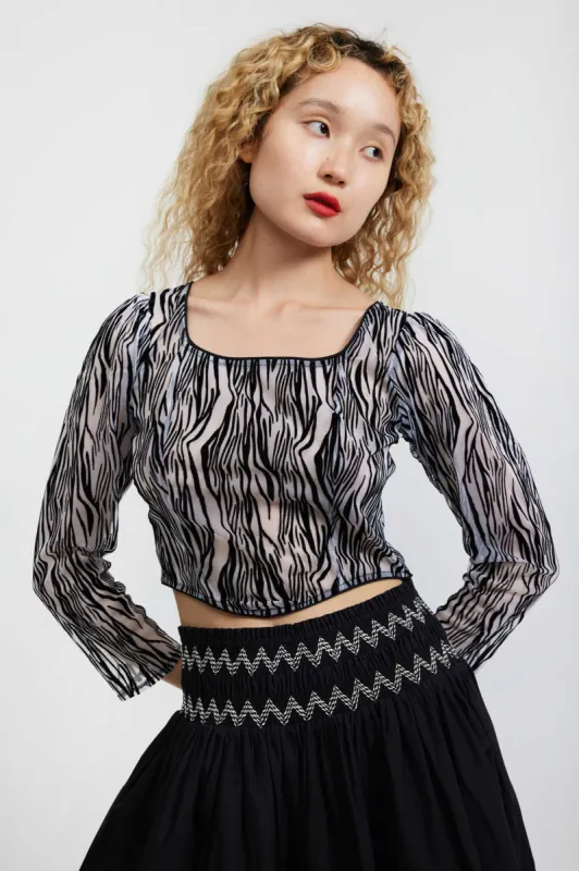 Long Sleeve Dirndl Top in Flocked Zebra made by Batsheva