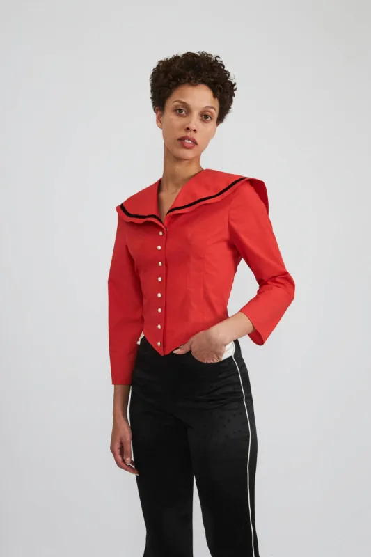Skipper Blouse in Red Cotton made by Batsheva