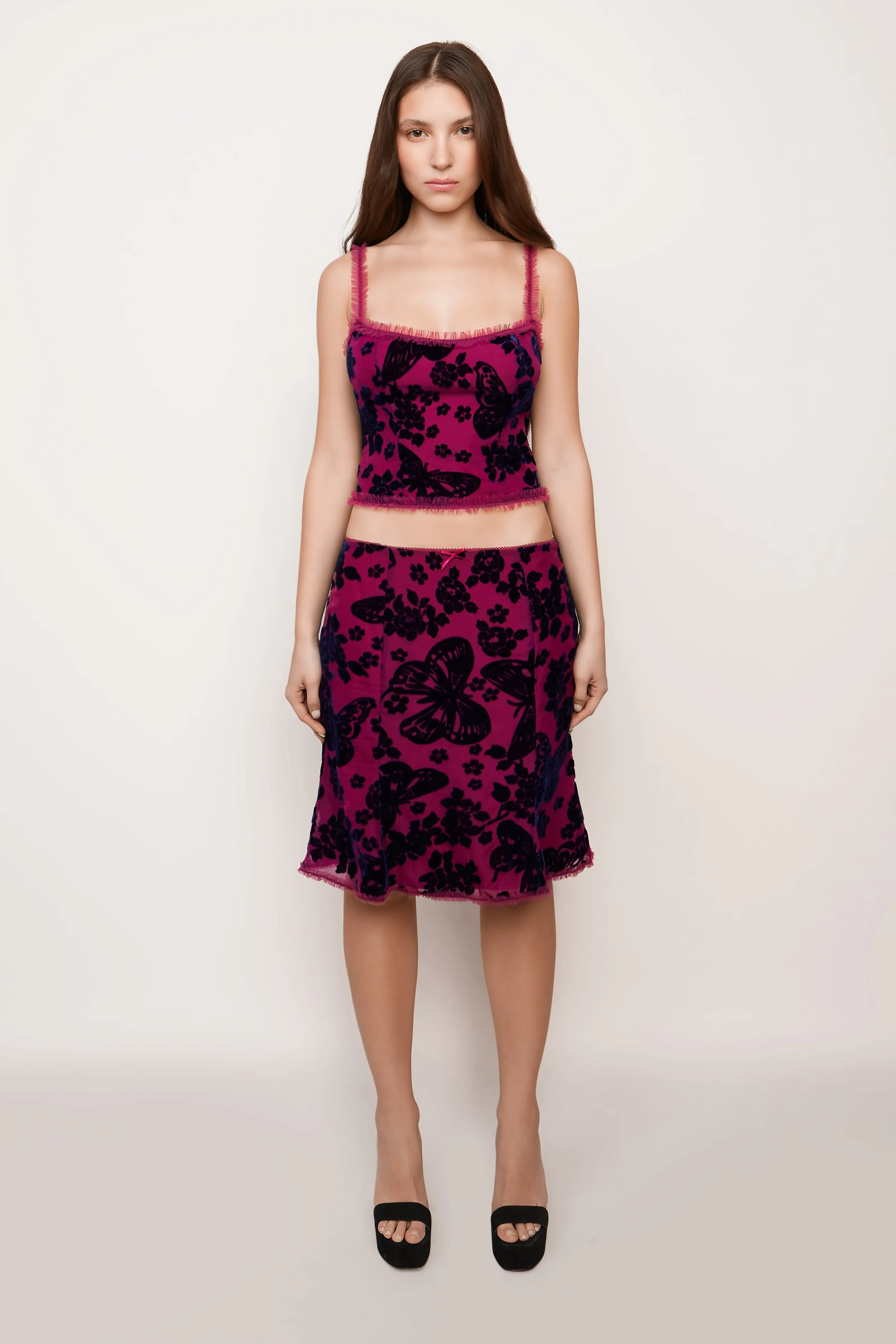 Butterfly Velvet Burnout Low Rise Midi Skirt | Parallel