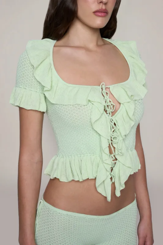 Ruffle Knit Tie Top sold by Guizio