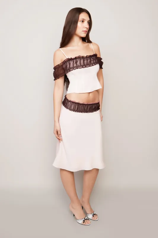 Ruched Chiffon Lace Midi Skirt sold by Guizio