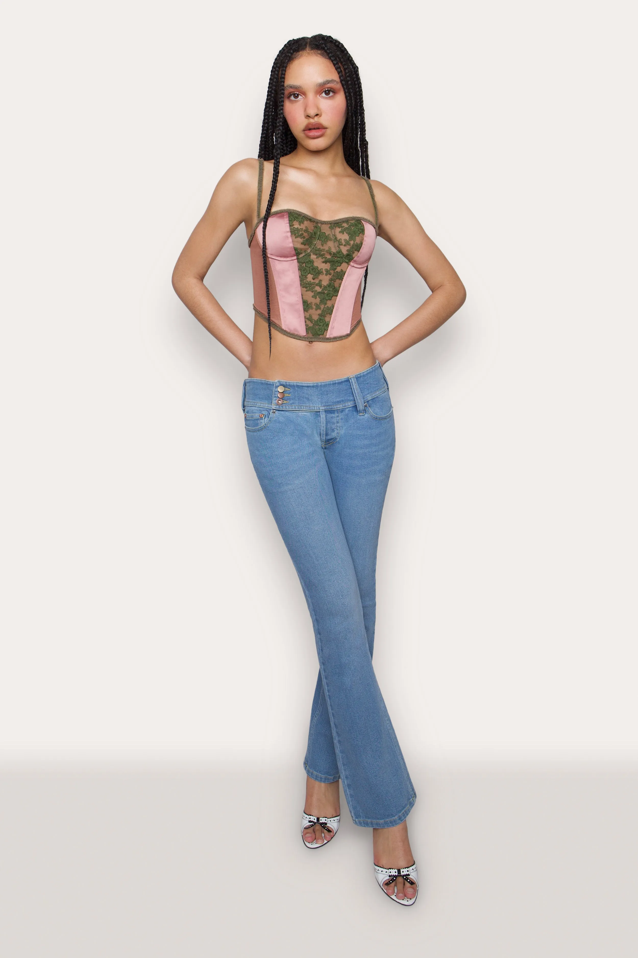 Satin Lace Panel Bustier Corset sold by Guizio