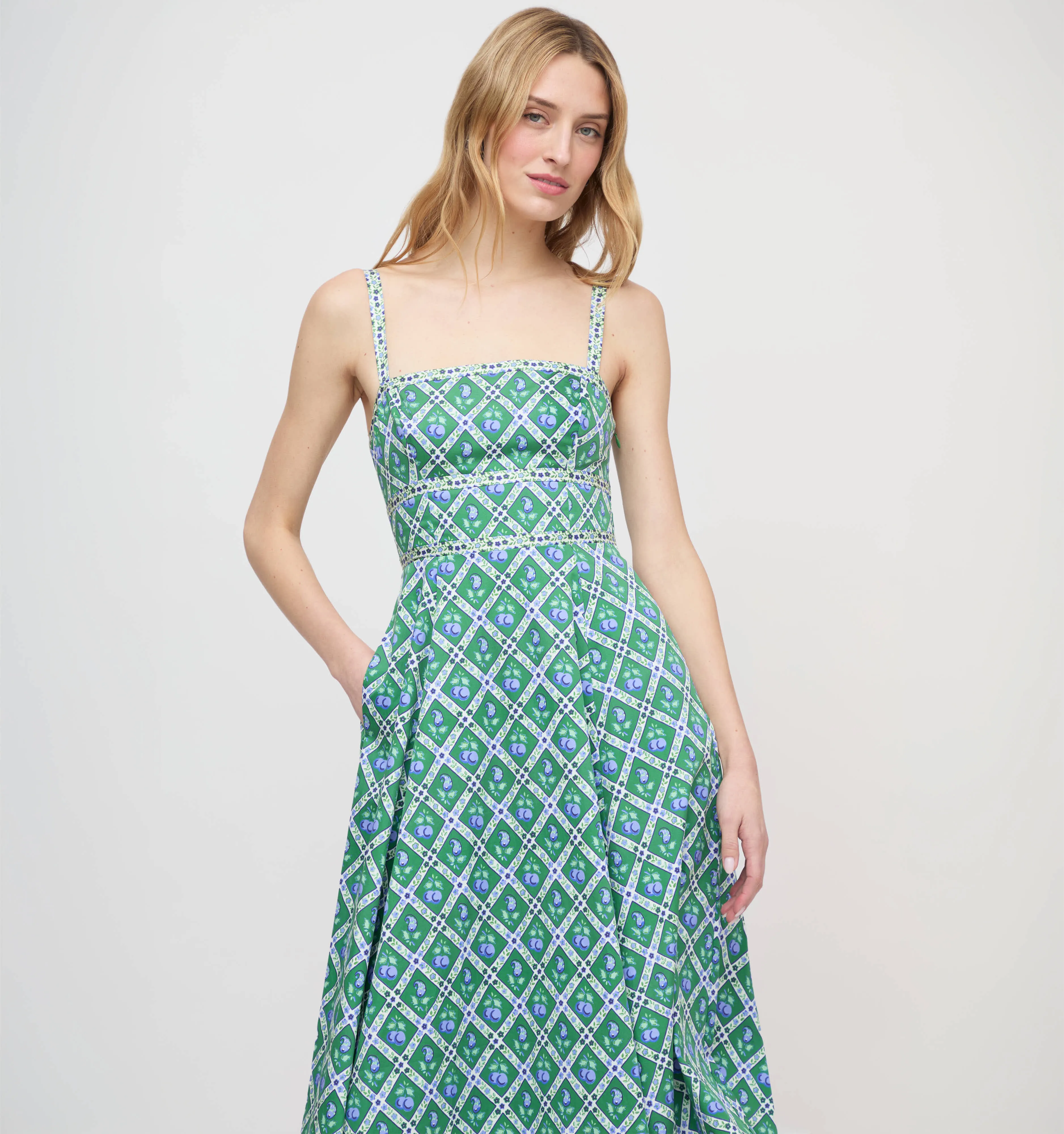The Margot Dress - Diamond Cherries Grass Green sold by Hill House Home product image thumbnail 5