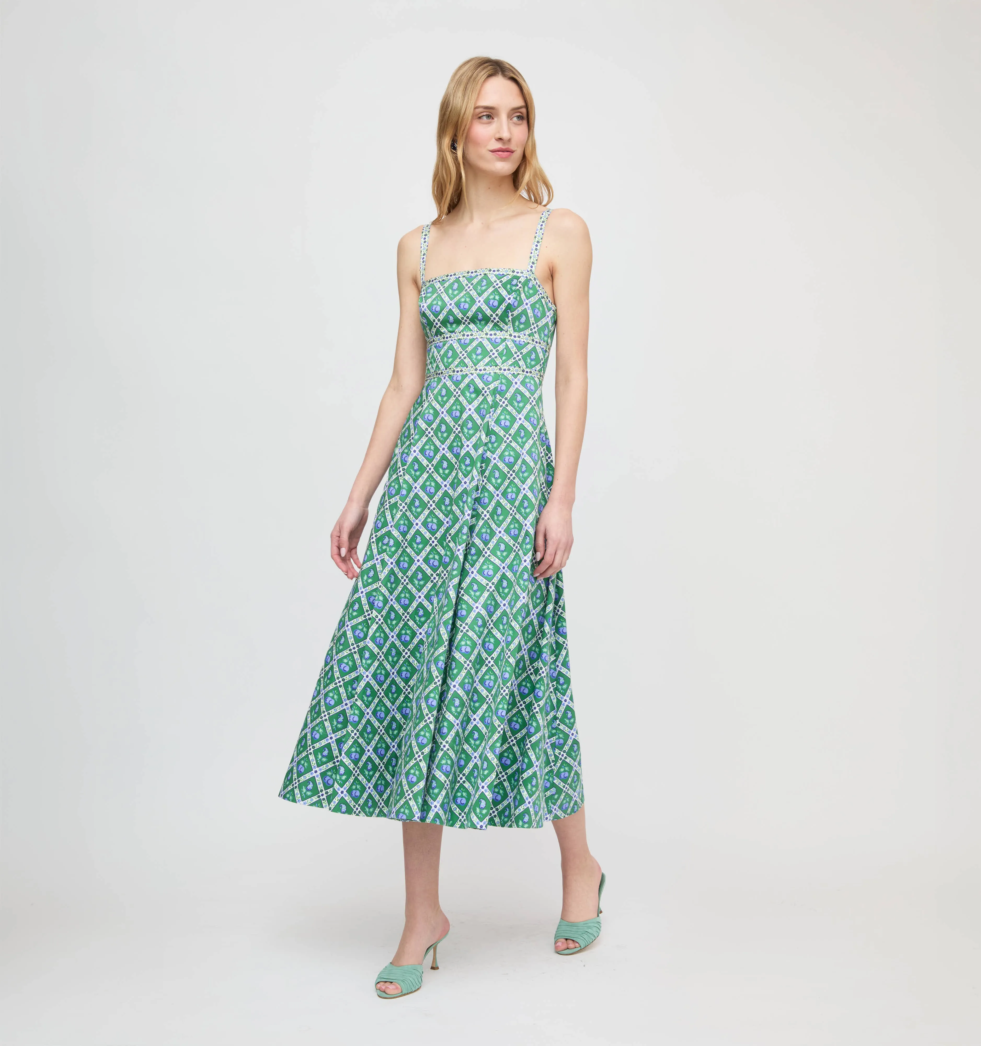 The Margot Dress - Diamond Cherries Grass Green sold by Hill House Home product image thumbnail 3