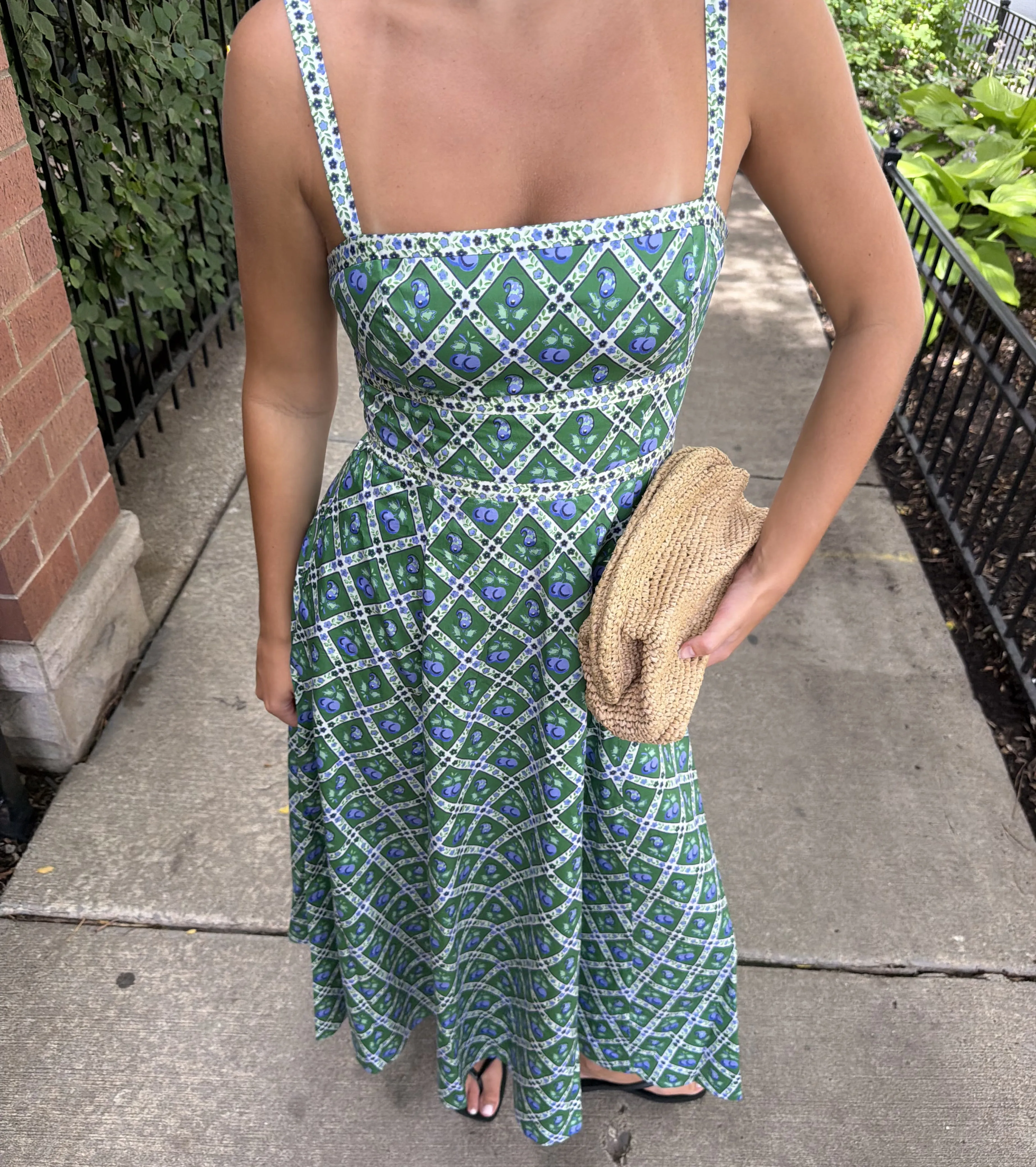 The Margot Dress - Diamond Cherries Grass Green sold by Hill House Home