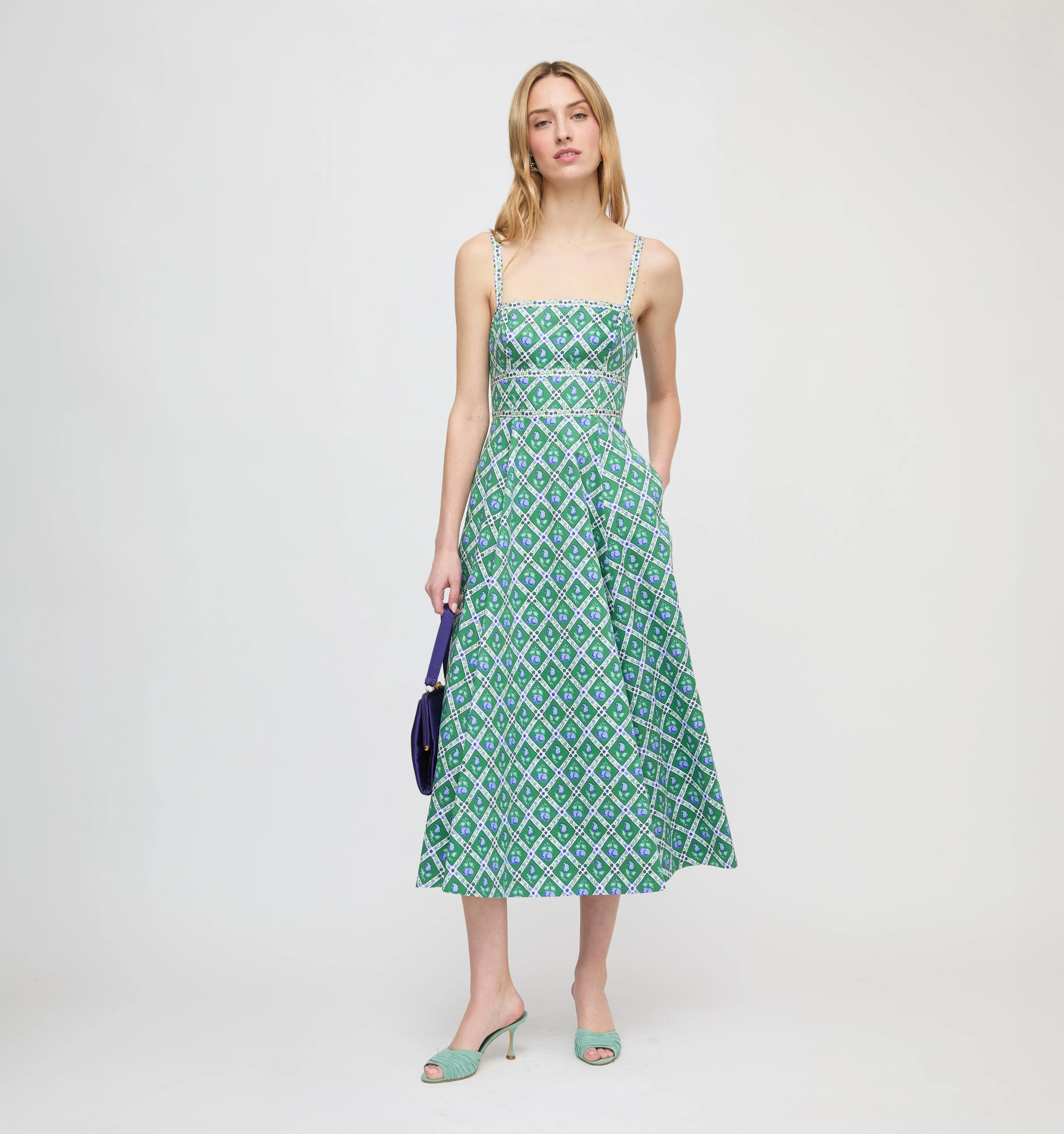 The Margot Dress - Diamond Cherries Grass Green sold by Hill House Home product image thumbnail 2