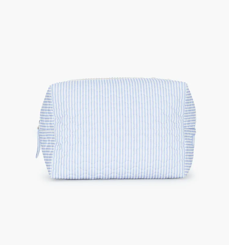 The Quilted Cosmetic Bag - Blue/White Stripe made by Hill House Home