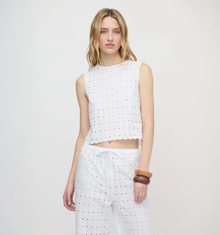 The Miro Top - White Diamond Eyelet made by Hill House Home