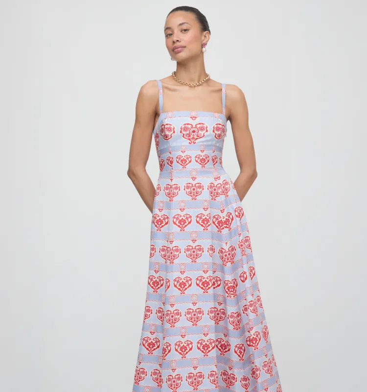 The Margot Dress - Poppy Damask Stripe made by Hill House Home
