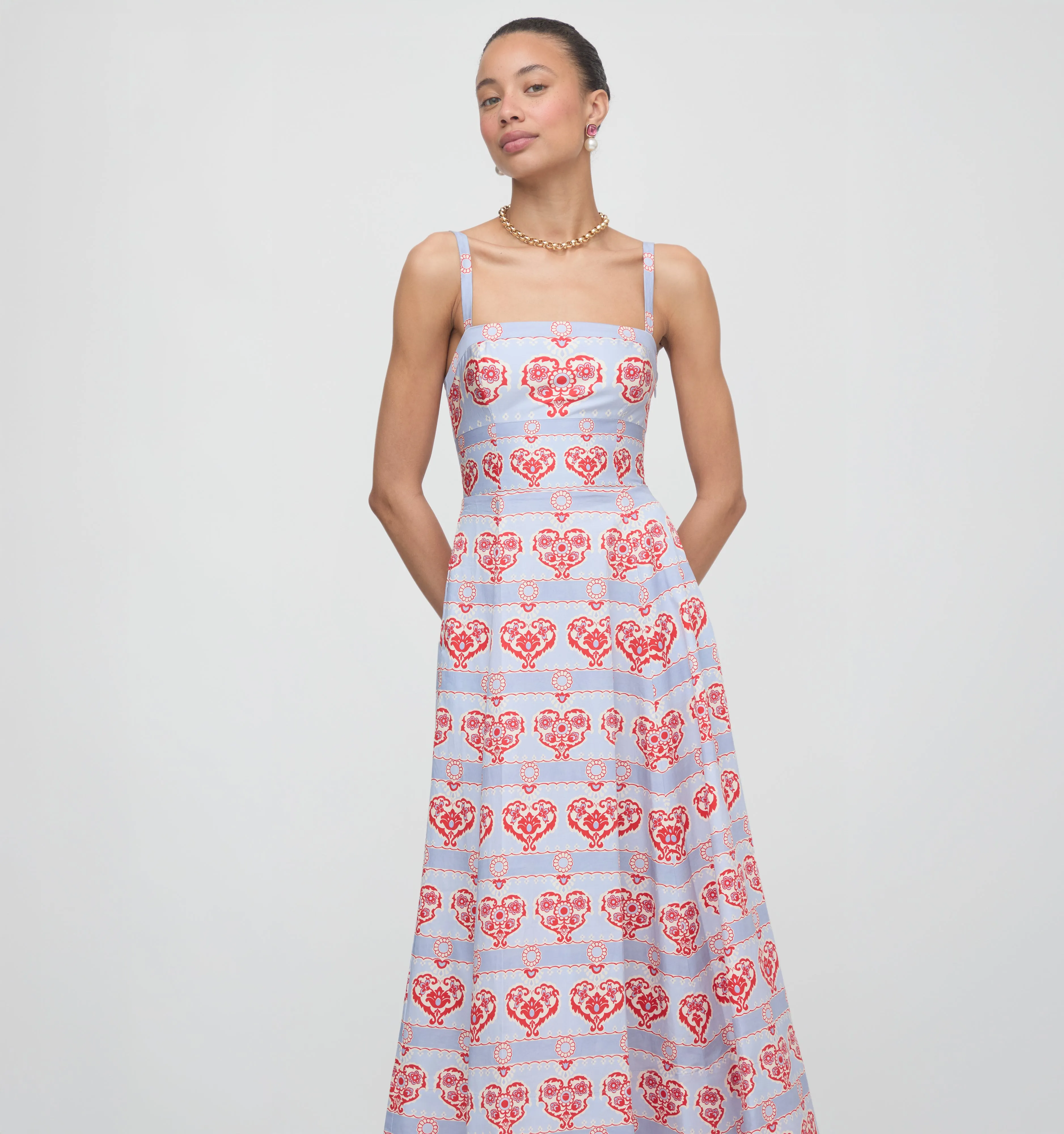 The Margot Dress - Poppy Damask Stripe sold by Hill House Home