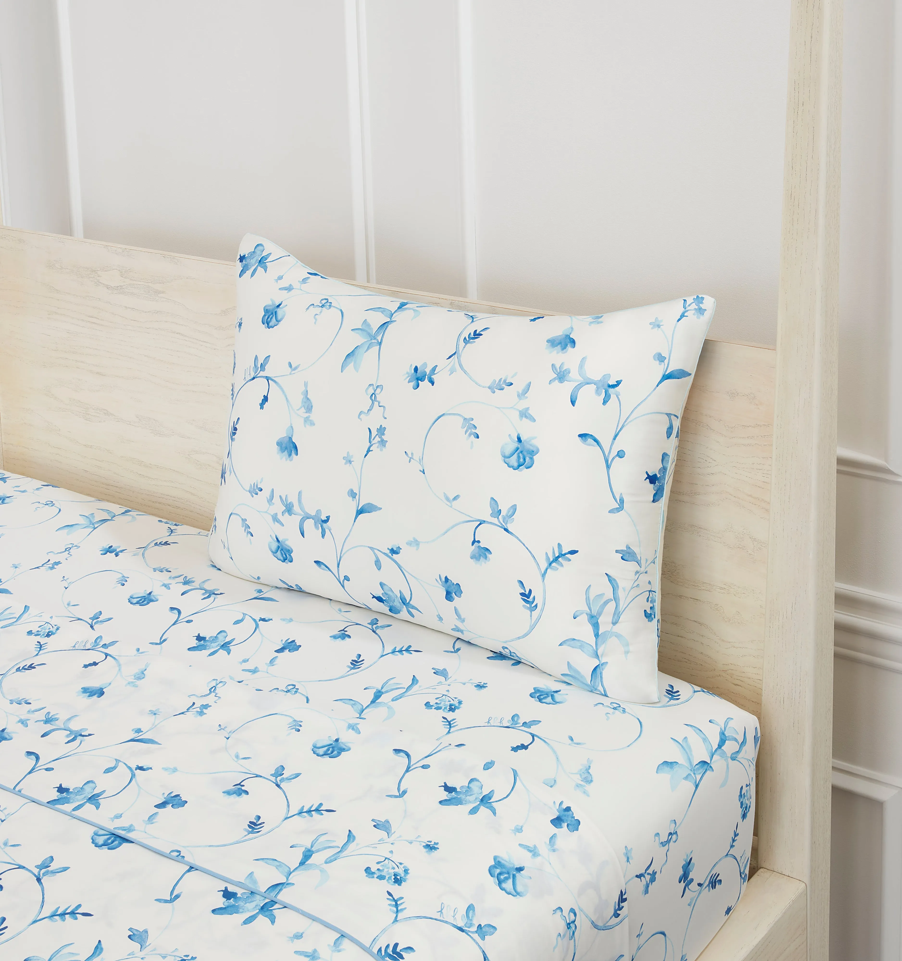 The Sisi Silk Pillowcase - Blue Botanical sold by Hill House Home product image thumbnail 4