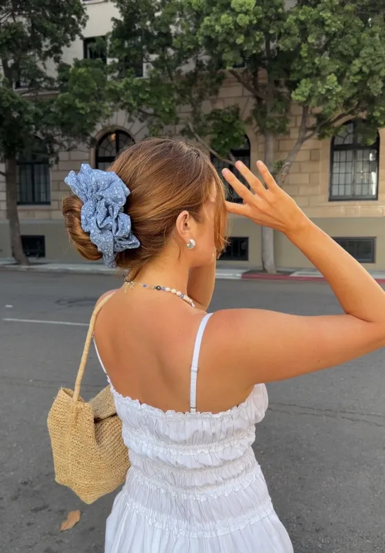 Hill House x Wet Brush XL Chiffon Scrunchie - Cornflower Ditsy Thistle made by Hill House Home