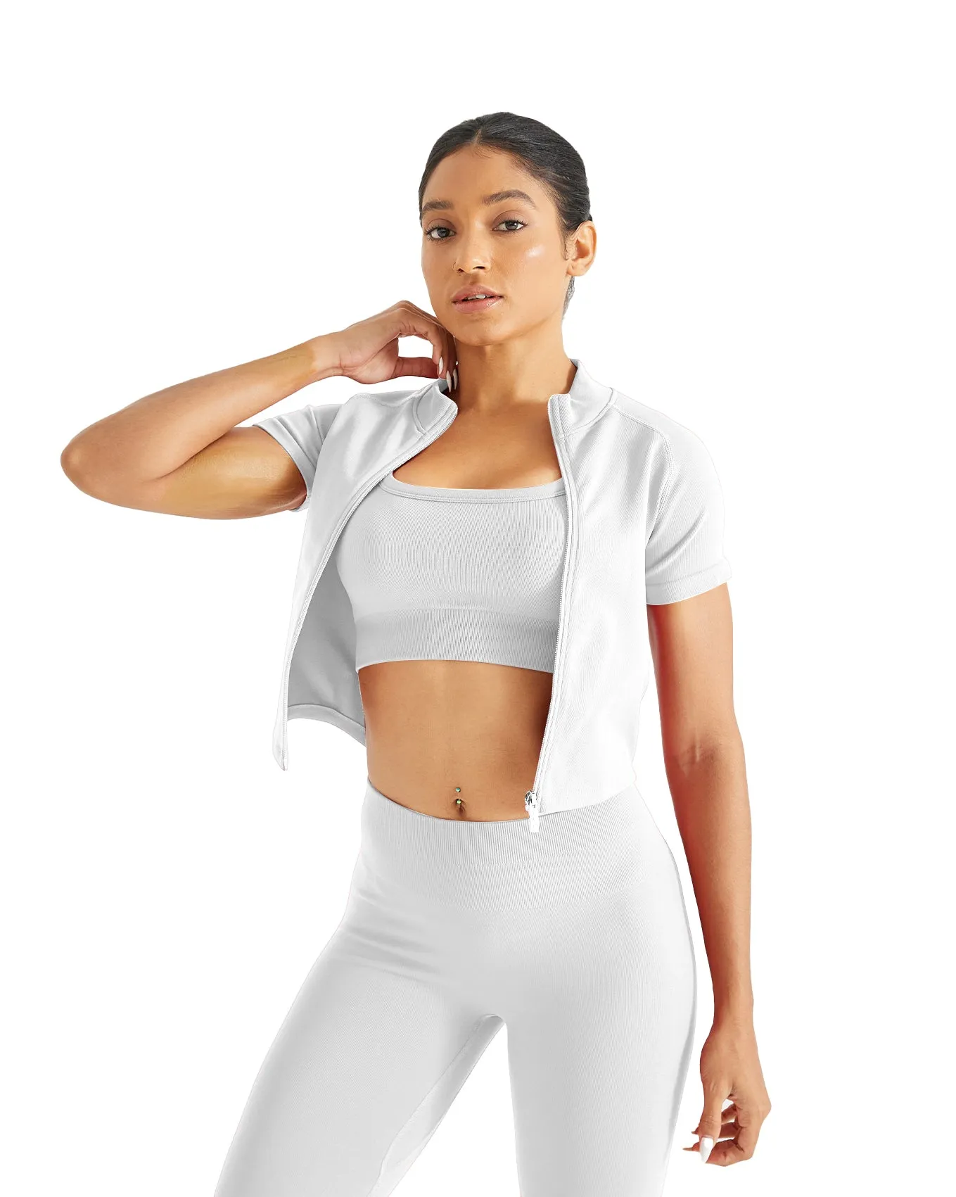 AUROLA Power Short Sleeve Zippy Ribbed Active Shirt for Women sold by Aurola product image thumbnail 2