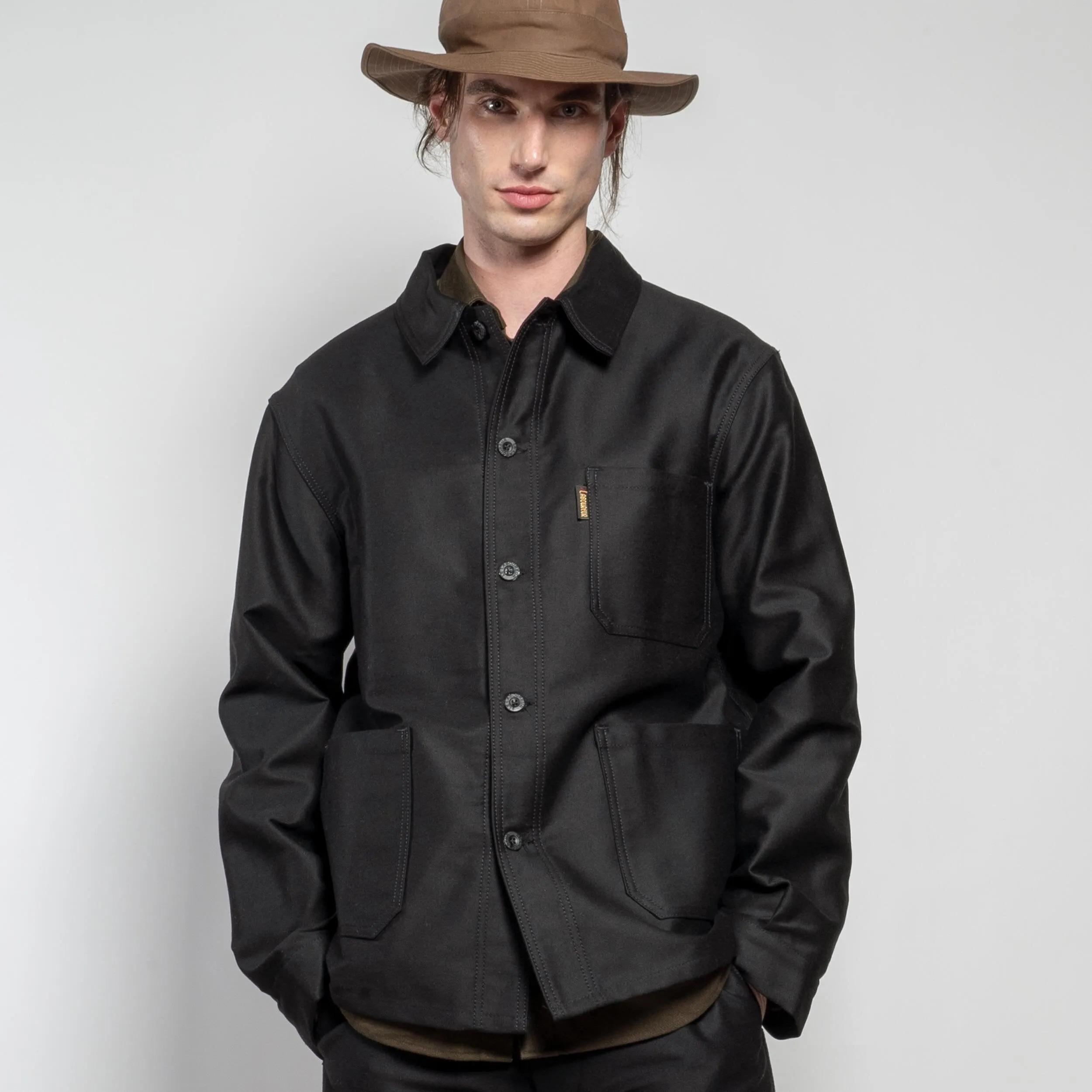 Le Laboureur French Cotton Moleskin Work Jacket in Black sold by Gardenheir