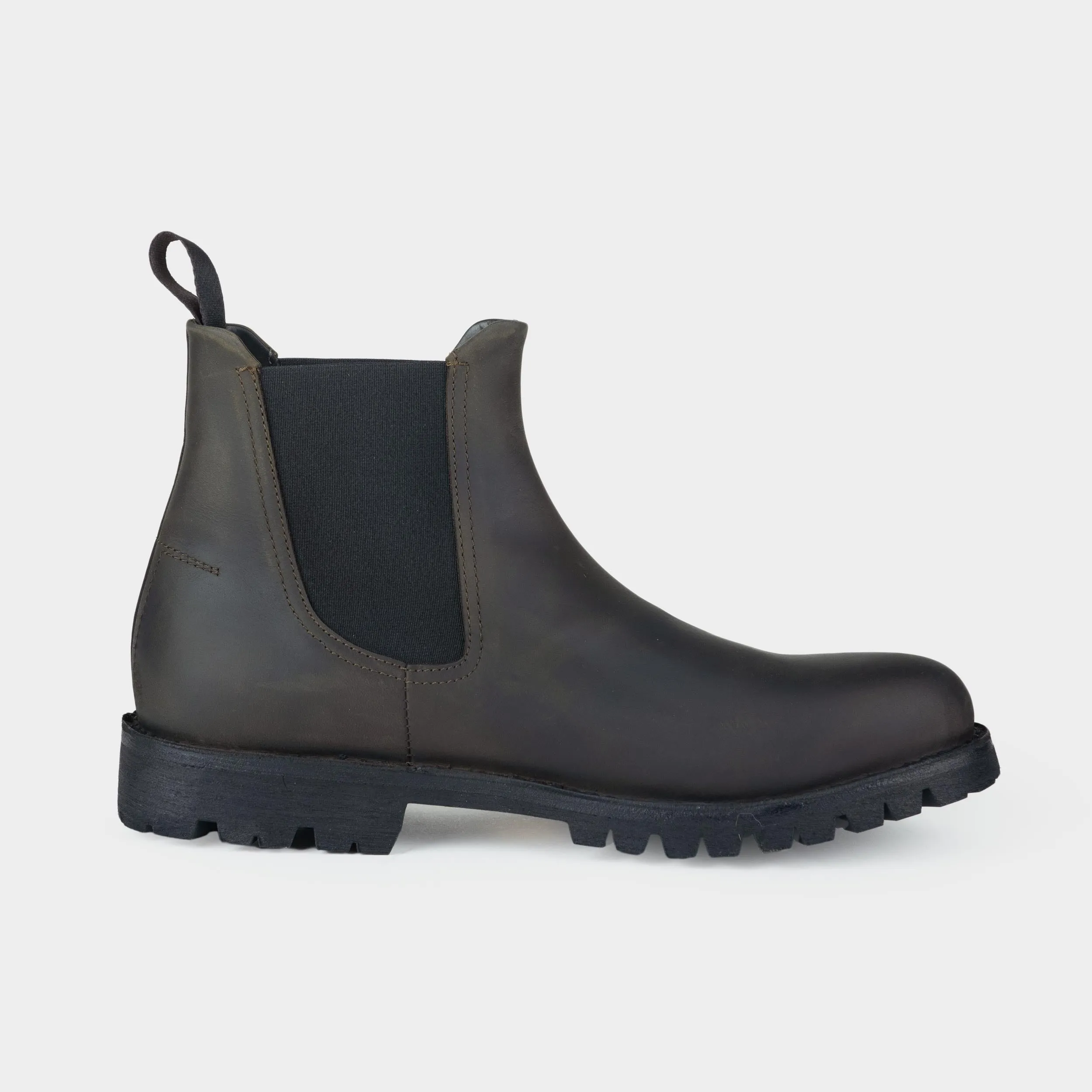 Calfskin Waterproof Chelsea Boot in Bark sold by Gardenheir