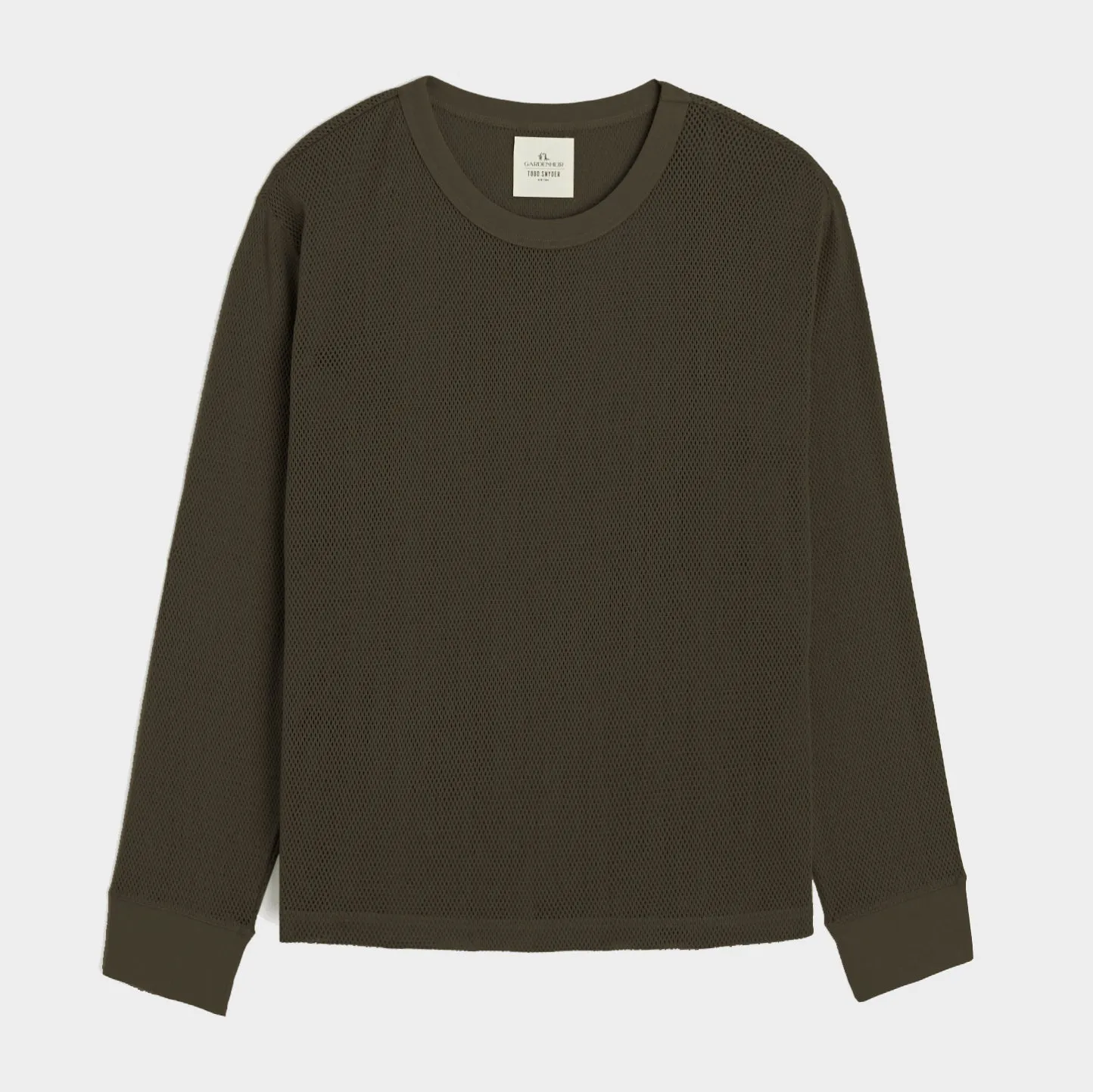 Todd Snyder x Gardenheir Cotton Mesh long Sleeve Shirt in Drab Olive sold by Gardenheir