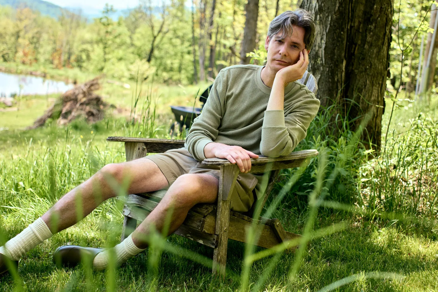 Todd Snyder x Gardenheir Cotton Mesh long Sleeve Shirt in Drab Olive sold by Gardenheir product image thumbnail 2