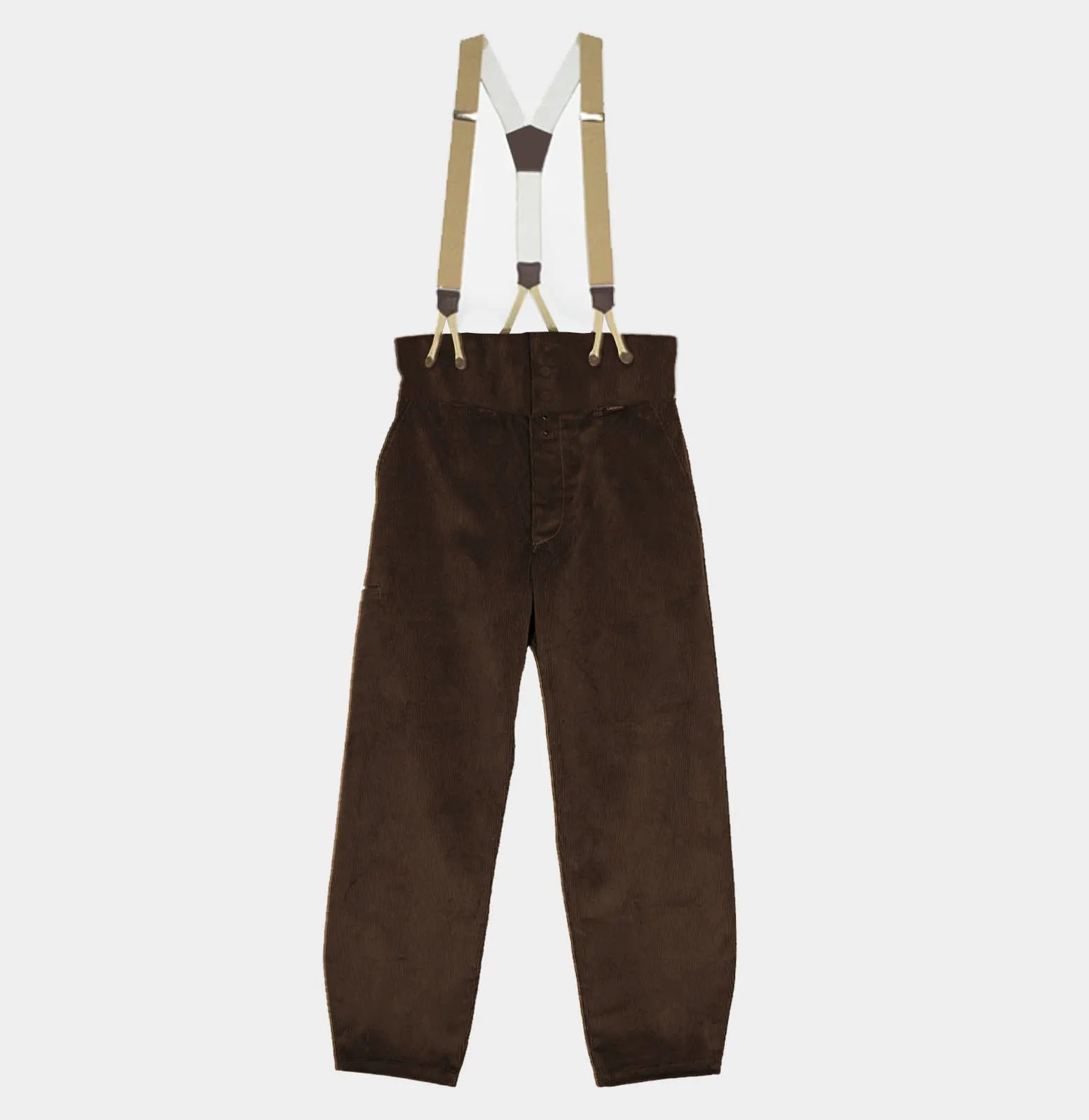 Le Laboureur Corduroy French Farm Pant with Braces in Dark Walnut sold by Gardenheir