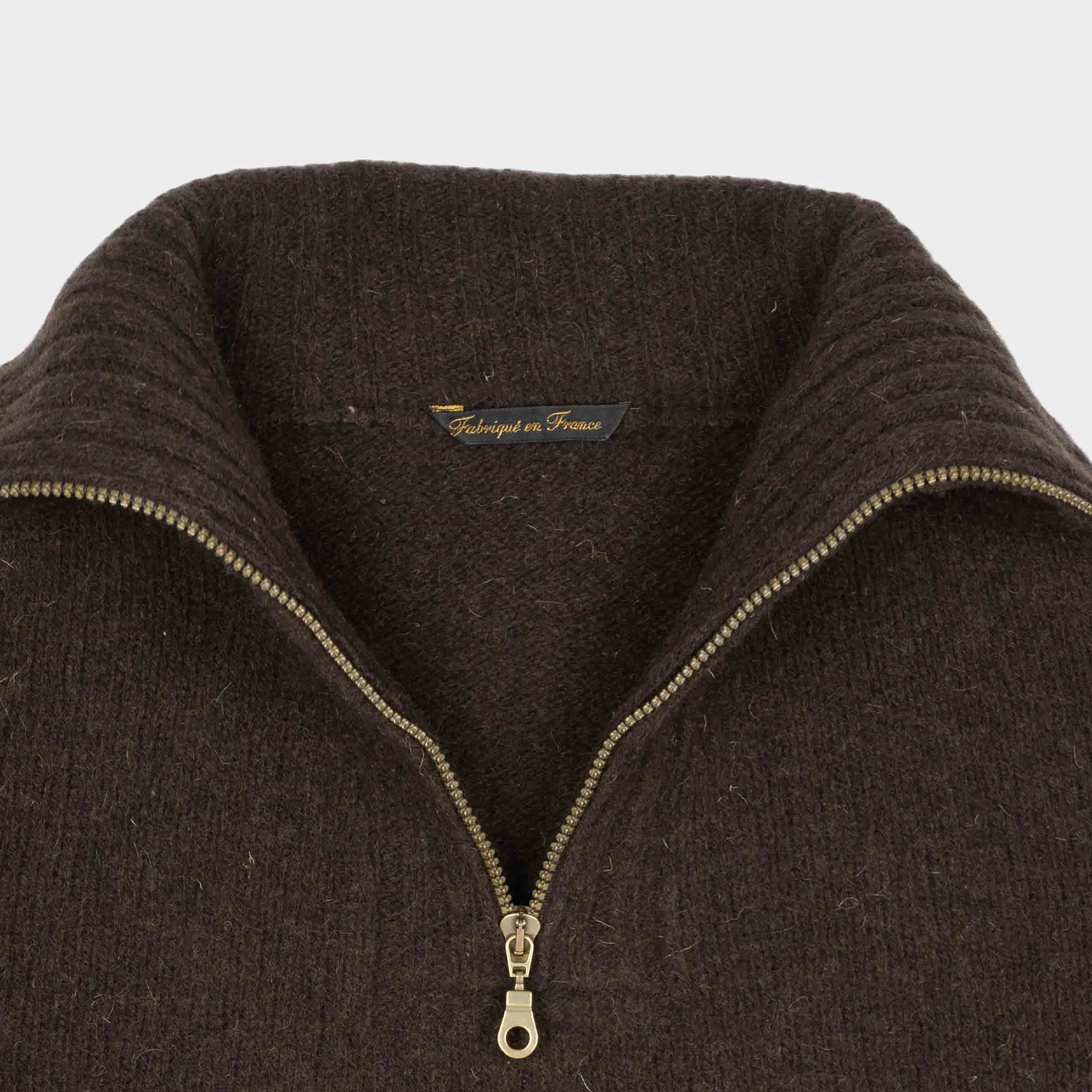 Le Laboureur Recycled Wool Quarter Zip Sweater in Brown sold by Gardenheir product image thumbnail 3