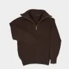 Le Laboureur Recycled Wool Quarter Zip Sweater in Brown sold by Gardenheir