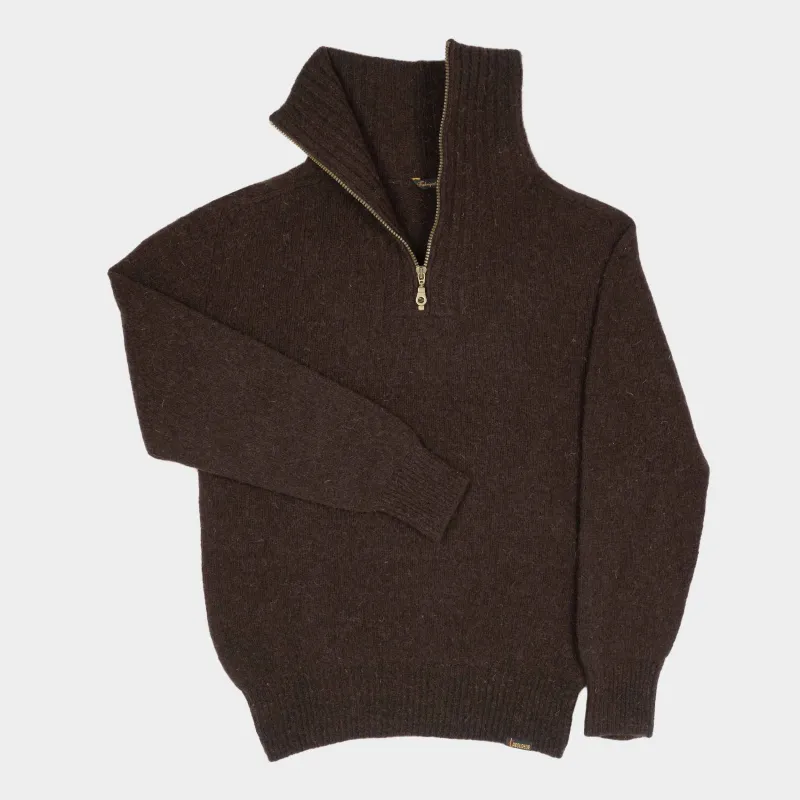 Le Laboureur Recycled Wool Quarter Zip Sweater in Brown sold by Gardenheir