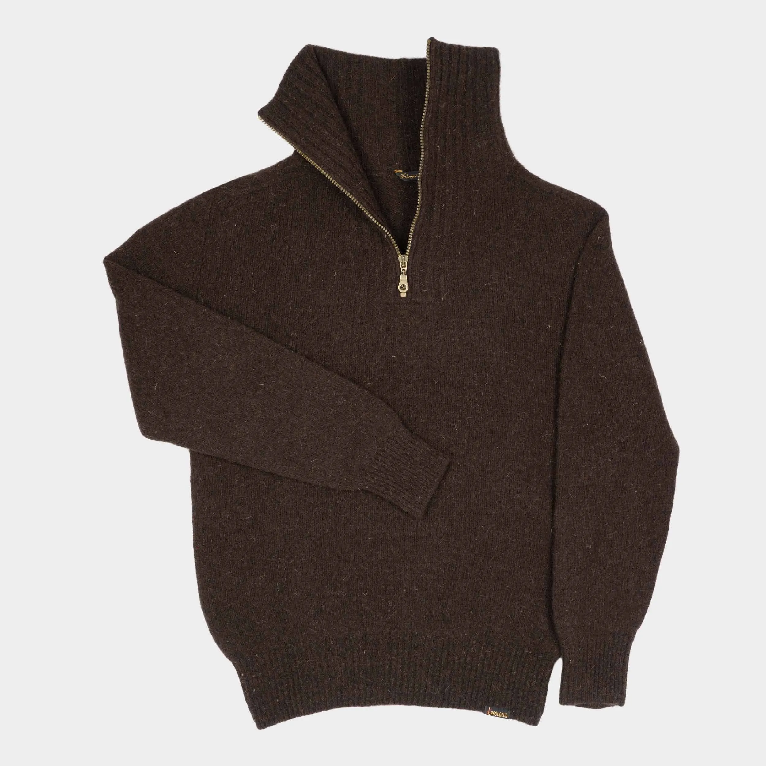 Le Laboureur Recycled Wool Quarter Zip Sweater in Brown sold by Gardenheir